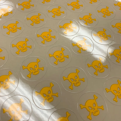 Pattern of yellow skull and crossbones symbols on a gray background