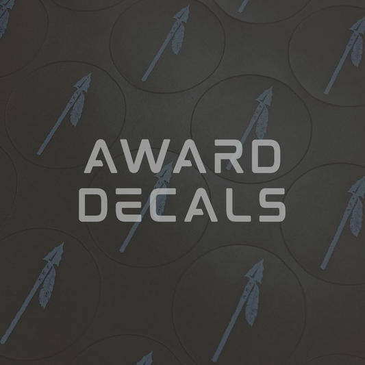 Pattern of arrow decals on a dark background with 'Award Decals' text.